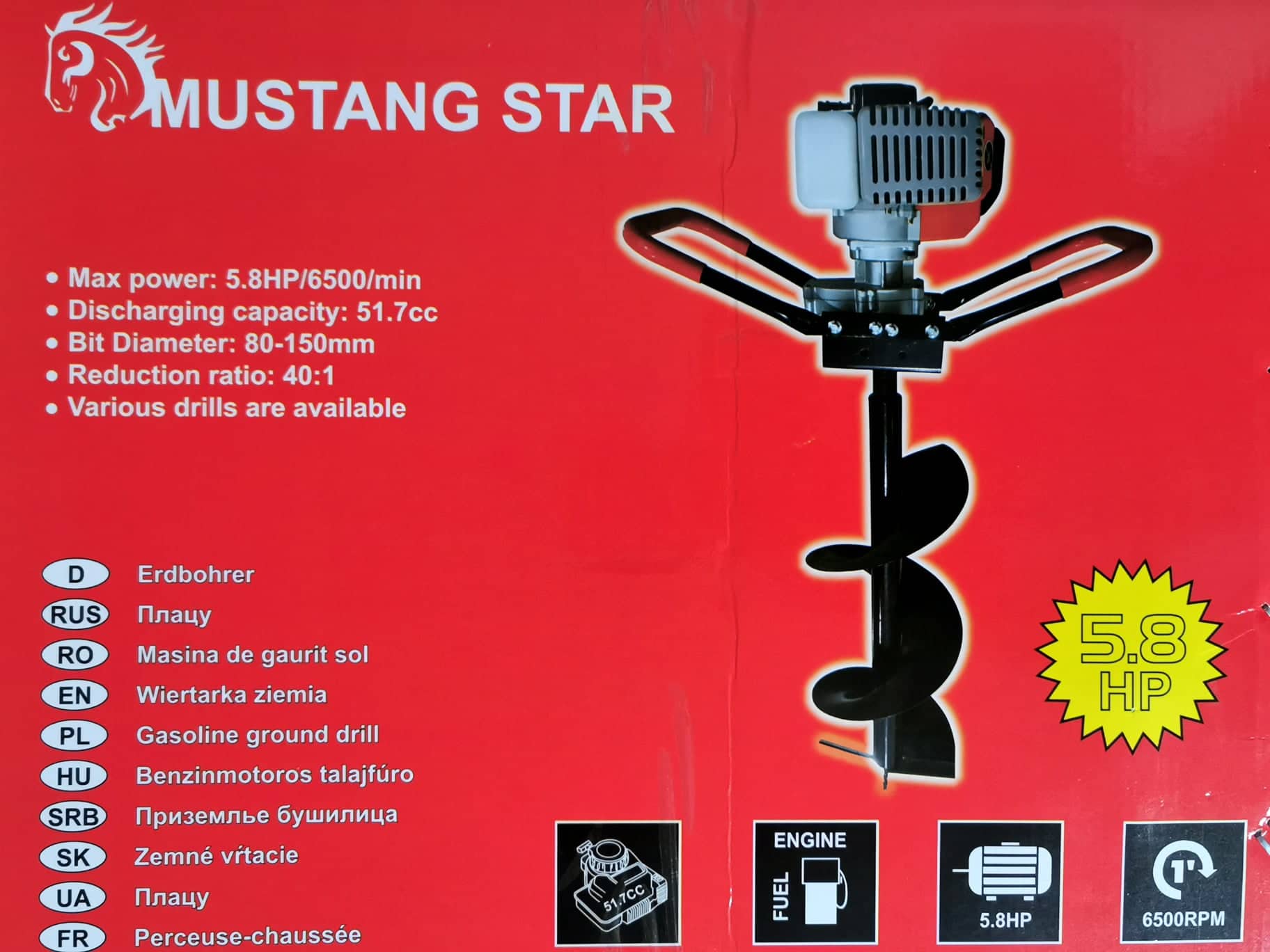 Zemný vrták MUSTANG vrtáky 150,200,250mm 