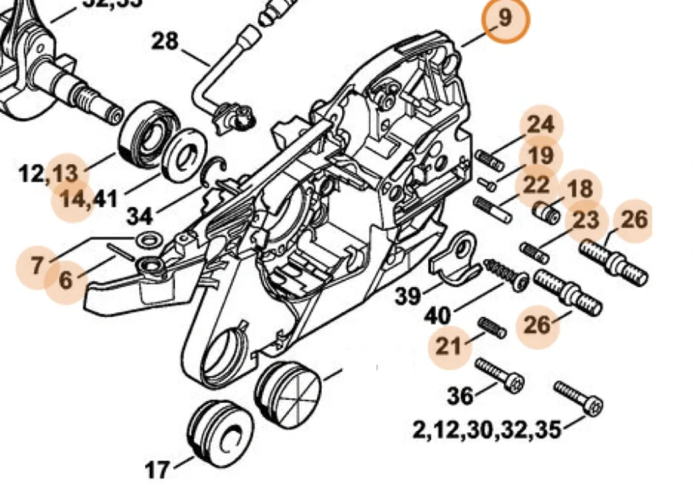 Kľuková skriňa P strana(spojka) STIHL MS 261 originál