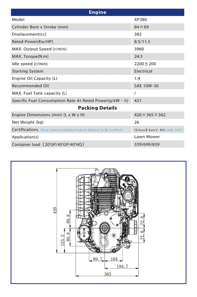 ZONGSHEN XP380  11,5HP 25.4x80mm